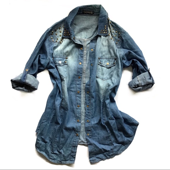 QEDL | BOHO FESTIVAL STYLED STUDDED DENIM SHIRT - Picture 6 of 8